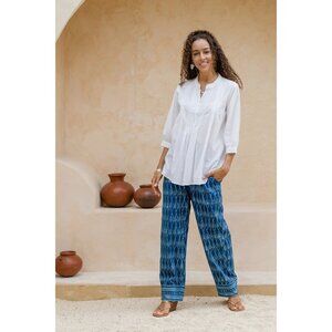 Novica Women's Casual Palazzo Pants Blue Size M Pull On Lagenlook  Boho